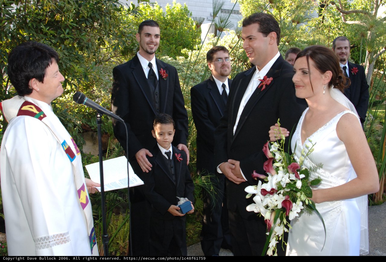 Outdoor Garden Wedding Ceremony with Bridal Party