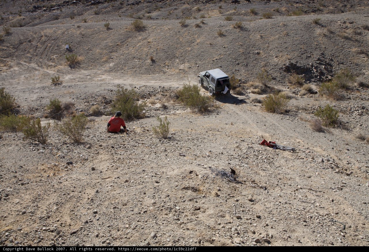 Resting by the Jeep in the Desert