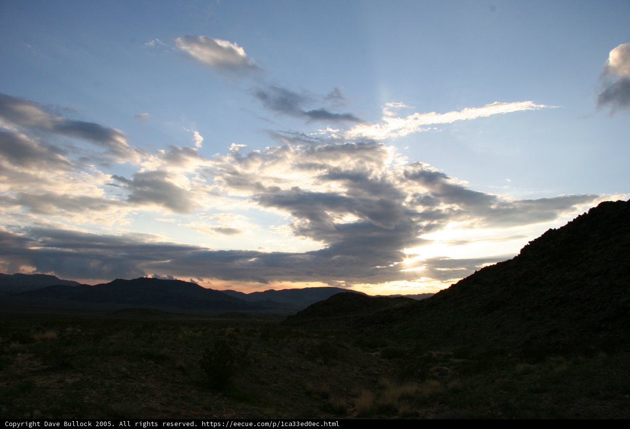 Desert Sunset with Clouds and Mountains