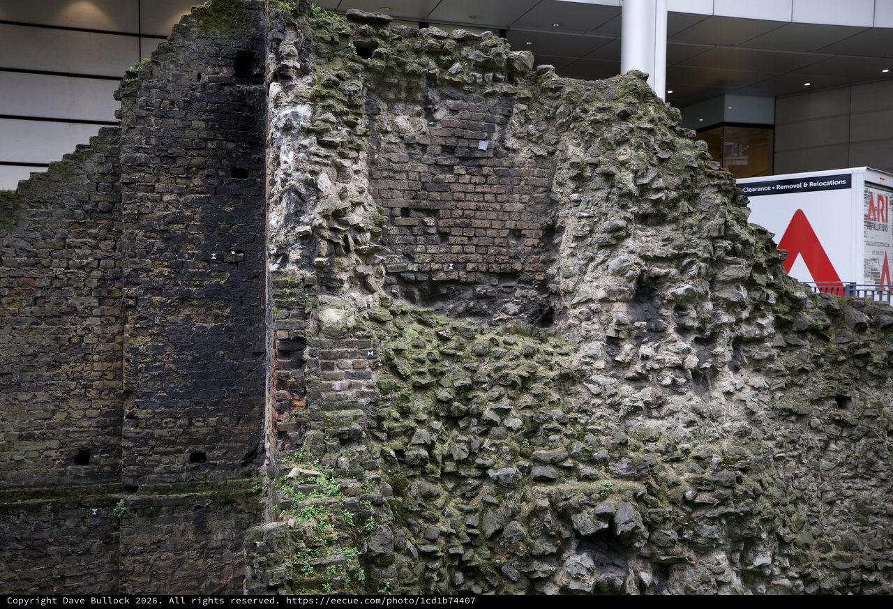 Ancient Roman Wall Ruins in Modern London Building