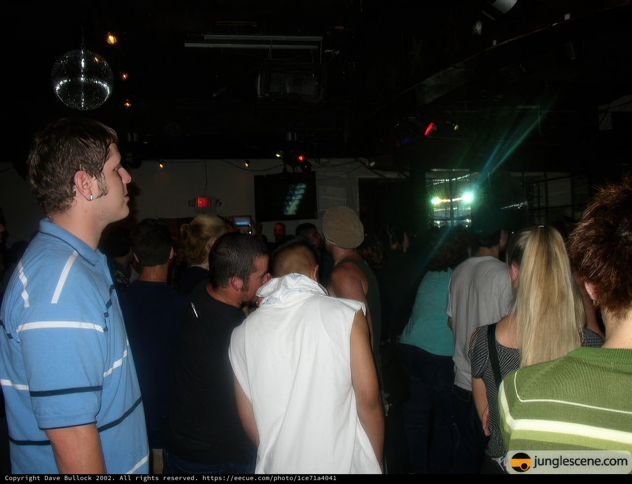 Nightclub Crowd Shines Under Disco Ball Spotlight