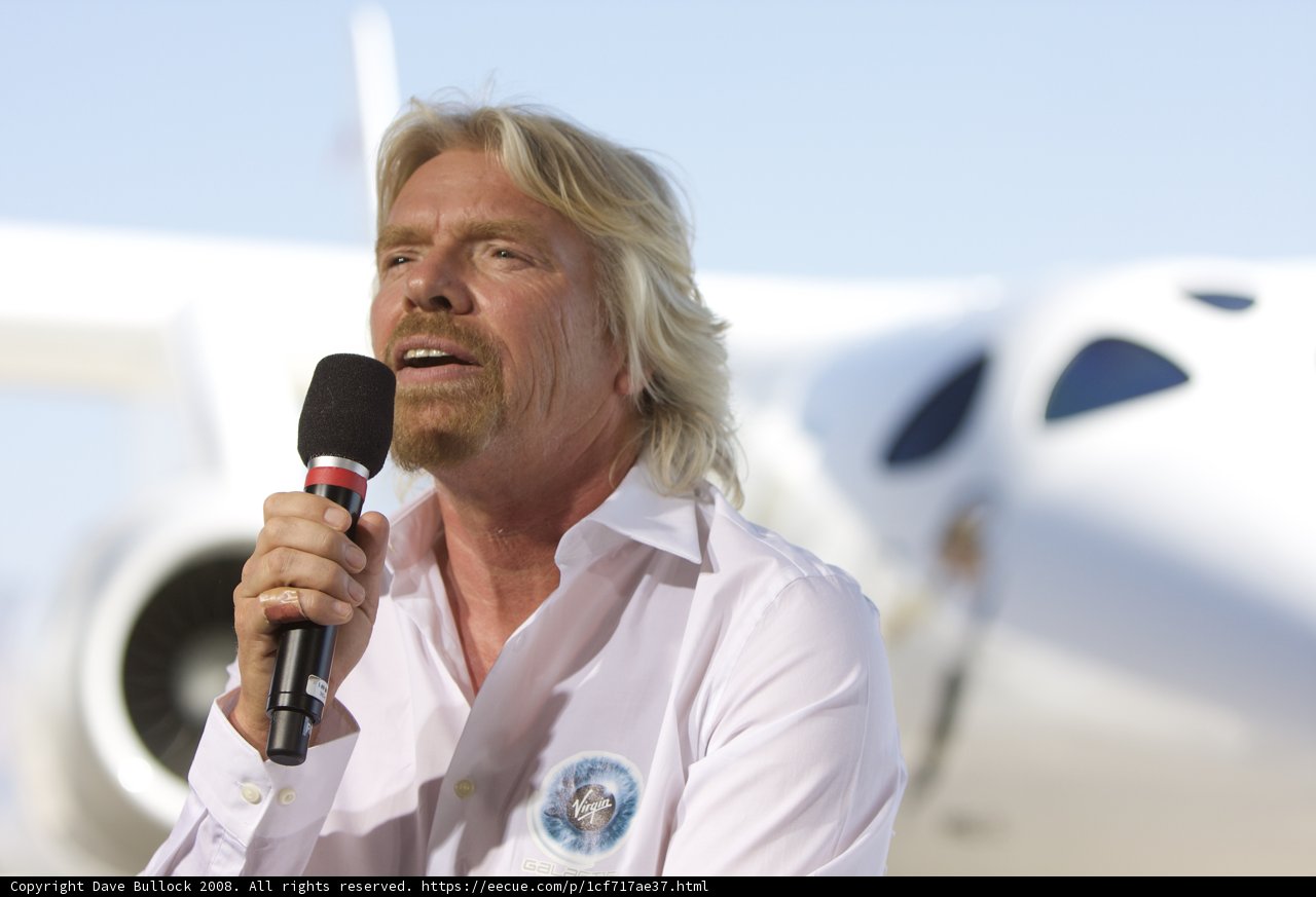 Richard Branson addresses the crowd in front of White Knight Two