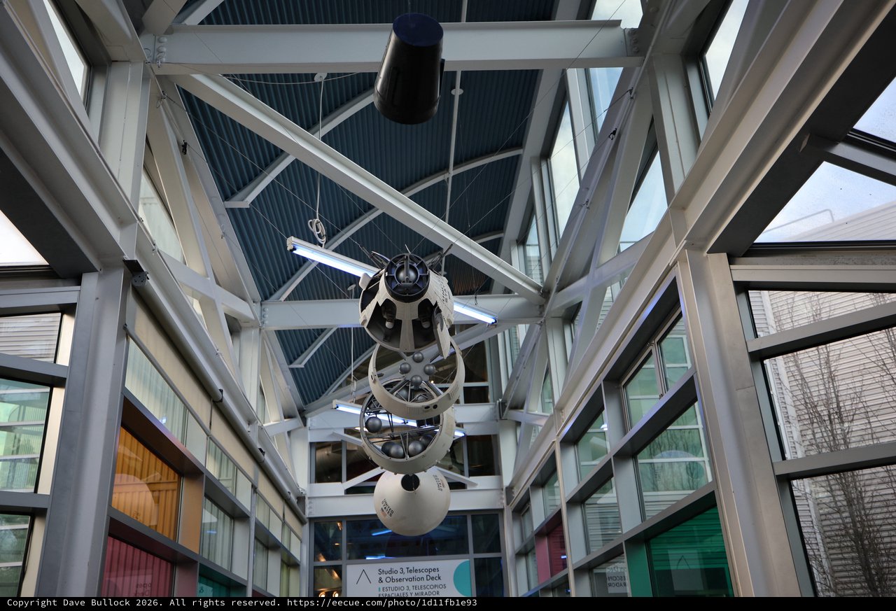 Suspended Satellite Model in Glass Atrium Observatory