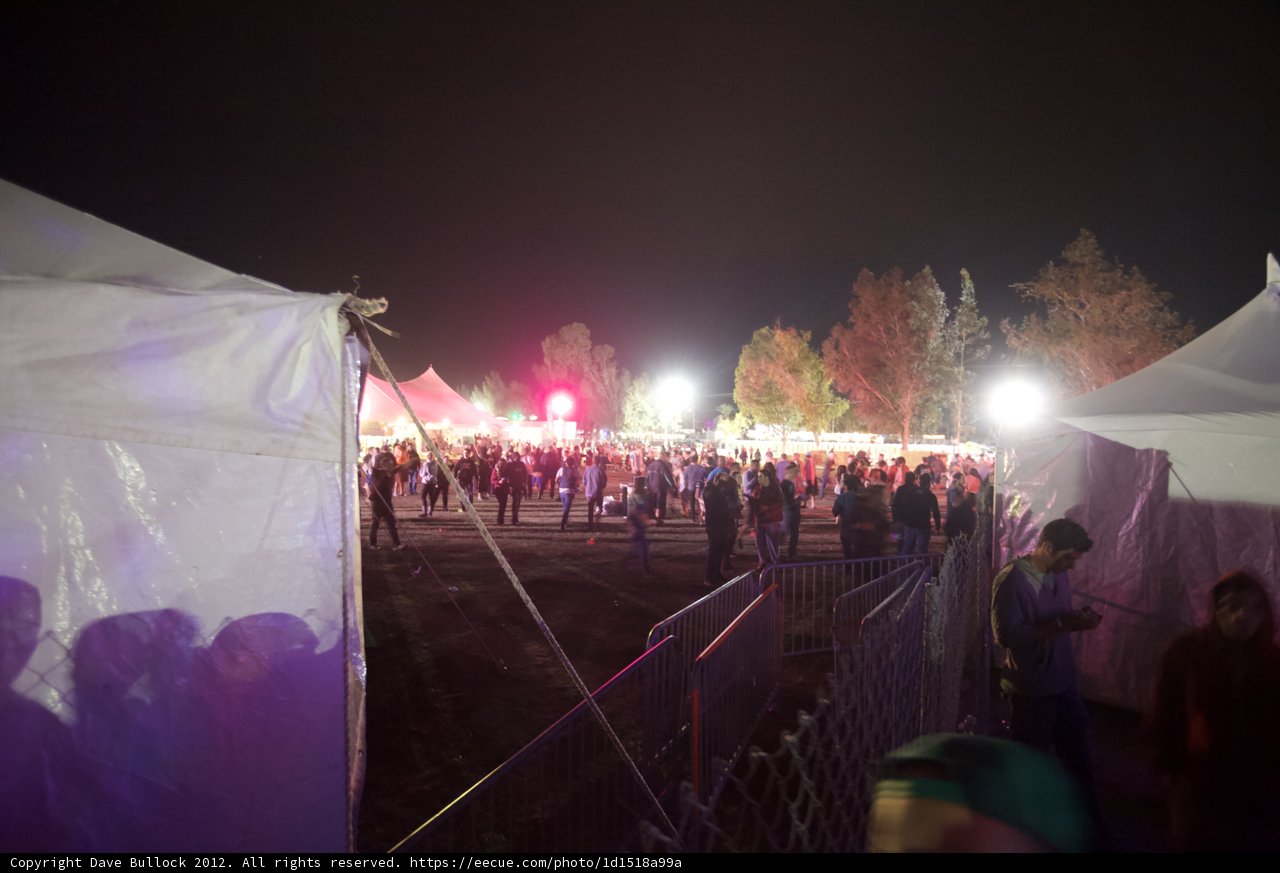 Nighttime Crowd in a Festival Tent