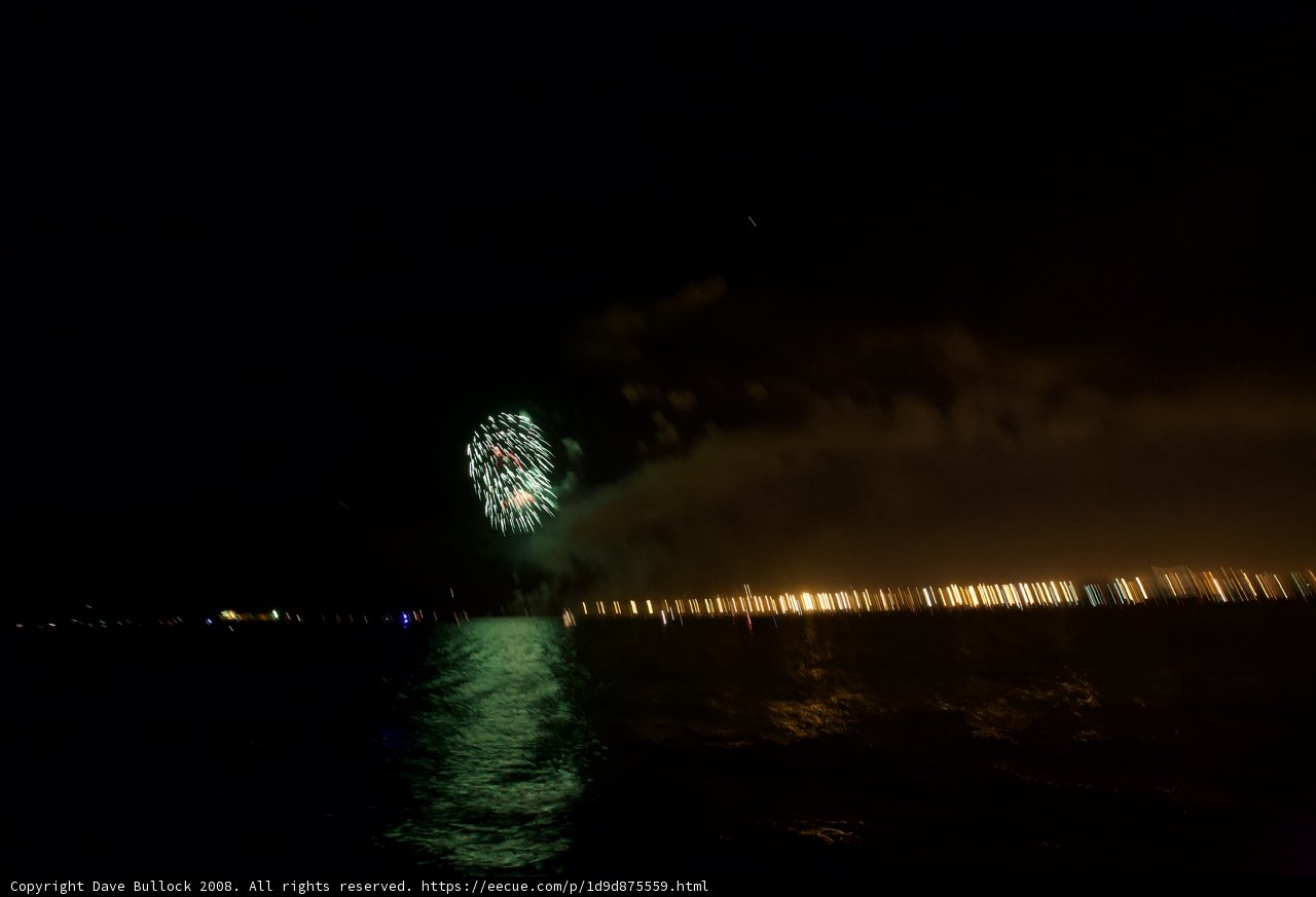 Sparkling fireworks illuminating the night sky over the water