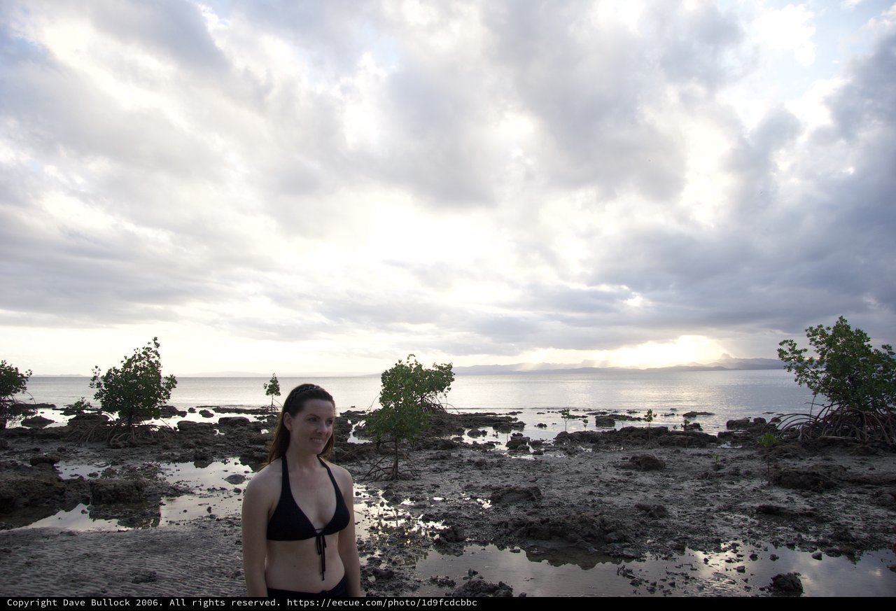 Woman at Low Tide on Fiji's Rocky Coastline
