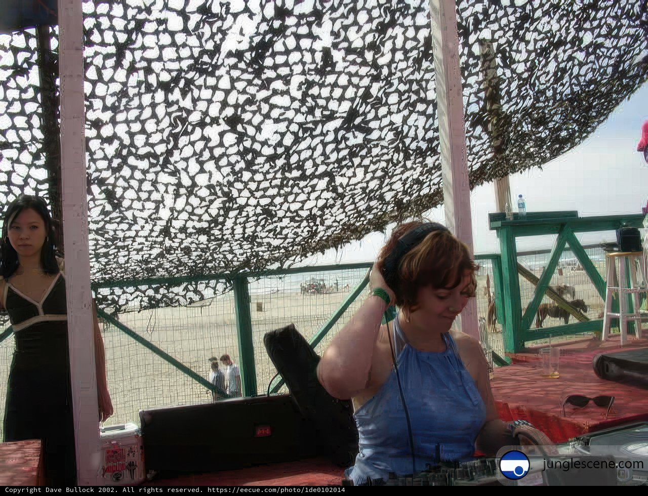 Blue Shirt Woman with DJ at Ensenada's Waterfront
