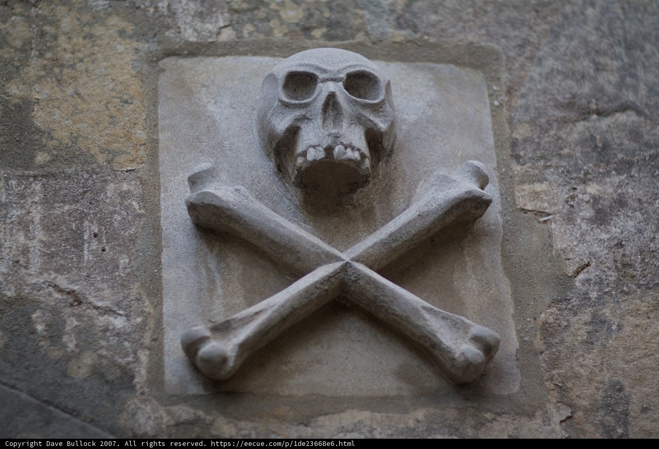 Archaeological Discoveries: Skull and Crossbones on Mission Wall