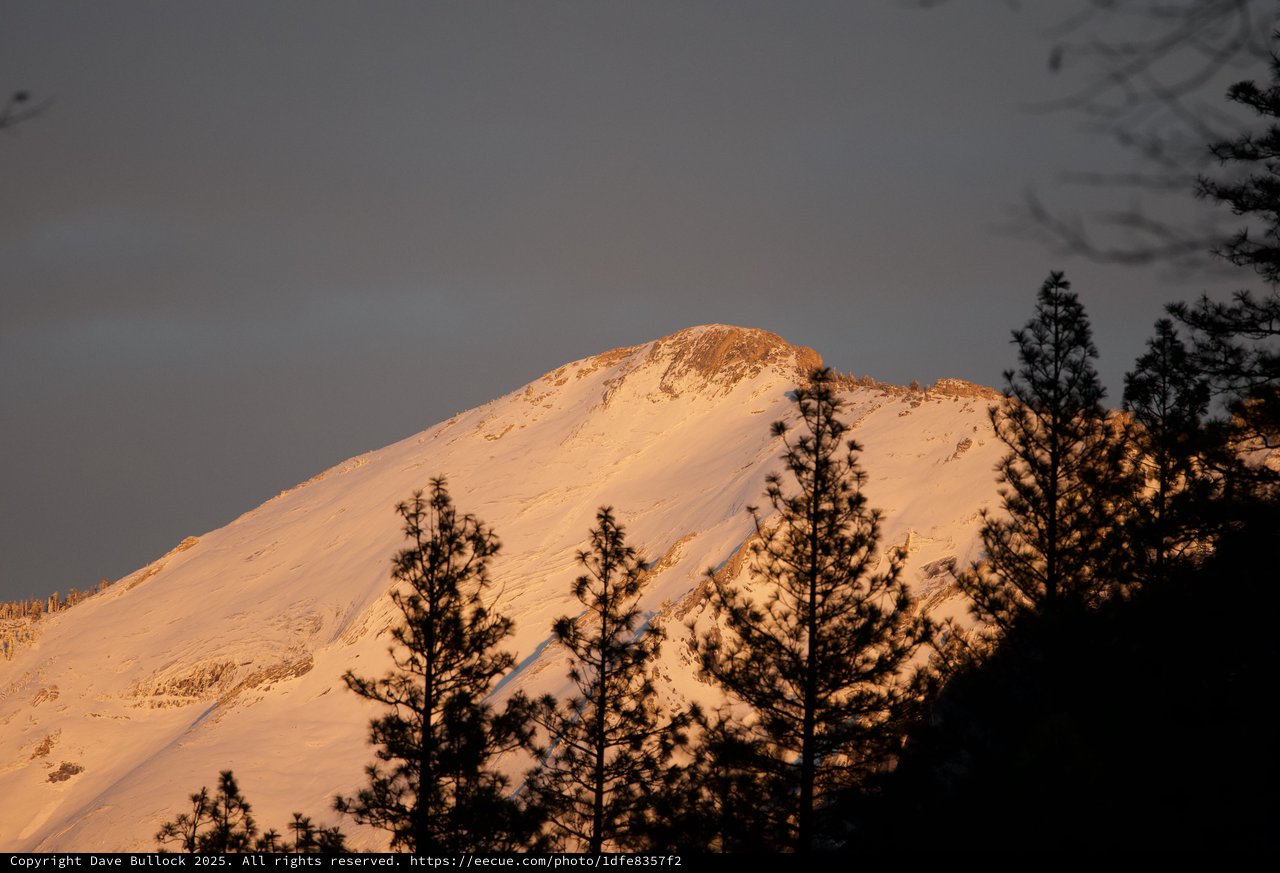 Snow-Covered Peak Bathed in Golden Alpenglow