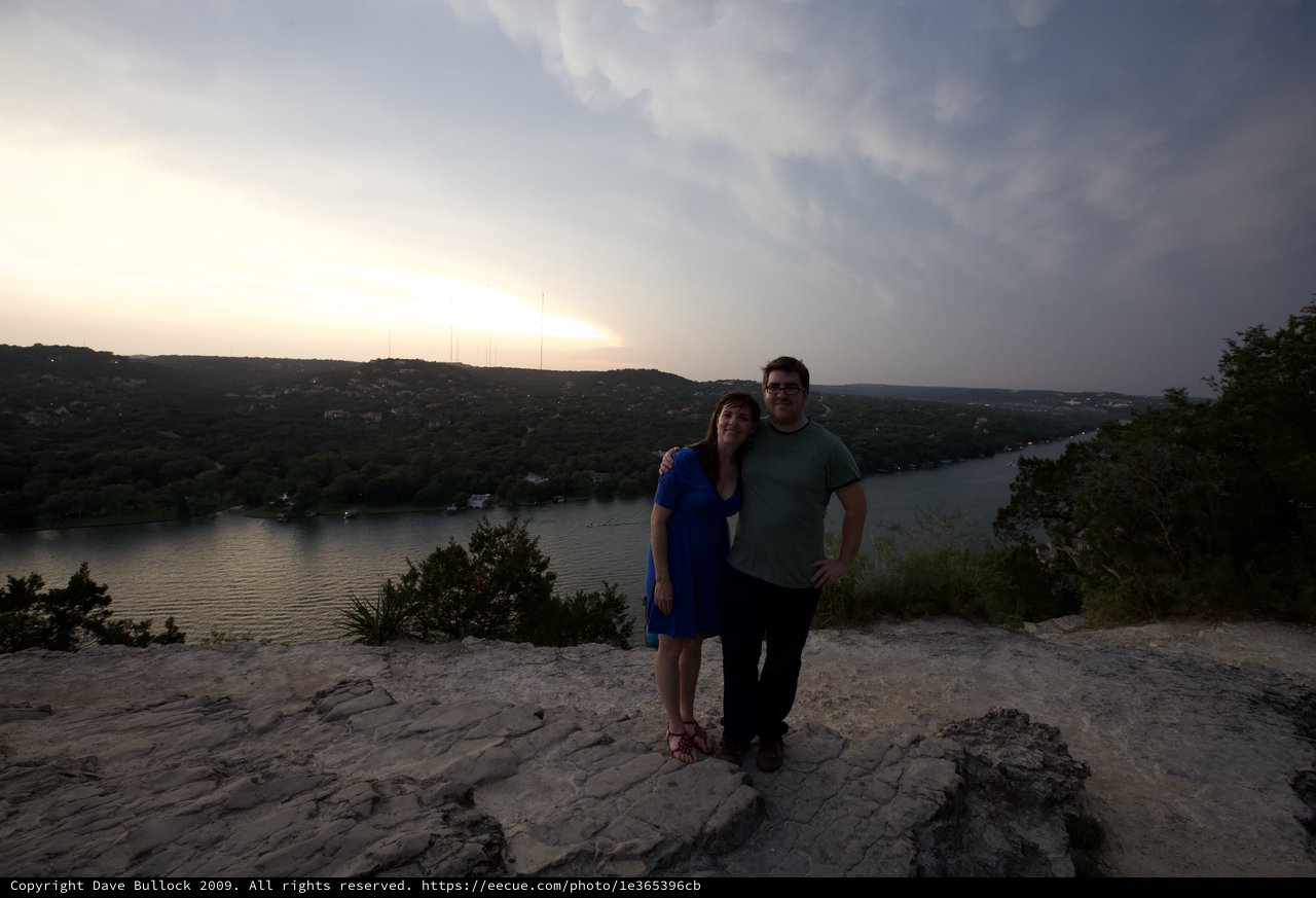 Couple at Sunset Overlook Above Austin's Lake