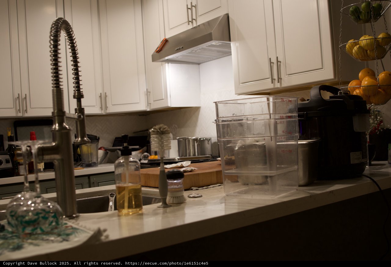 Busy Kitchen Counter After Holiday Cooking Session