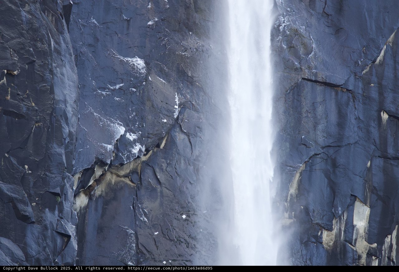 Yosemite Waterfall Cascading Through Granite Cliffs in Winter