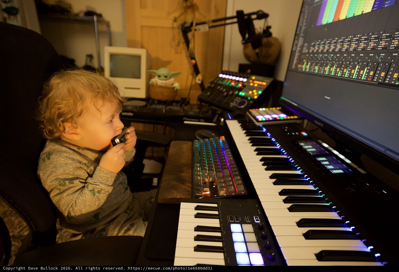 Toddler at Professional Home Music Production Studio