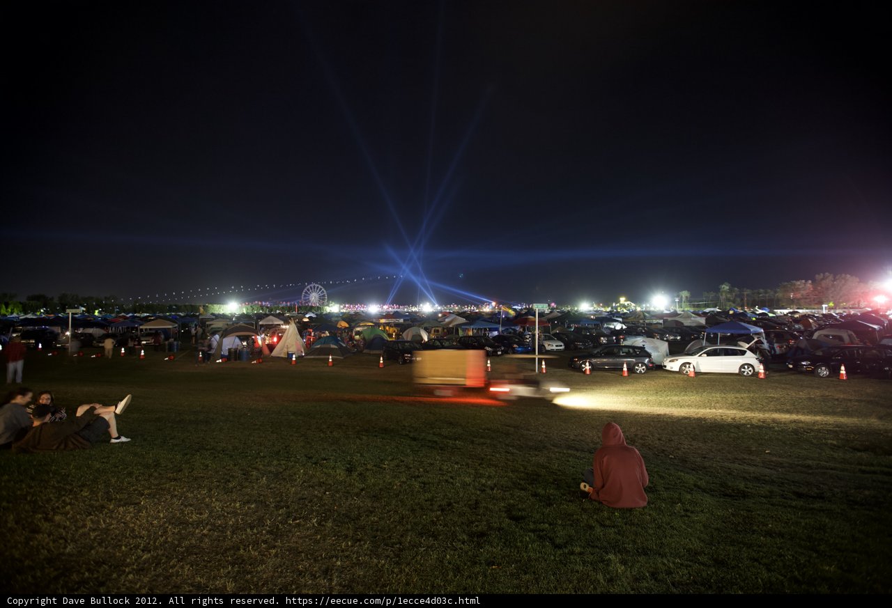 Nighttime Gathering under the Beam of Light