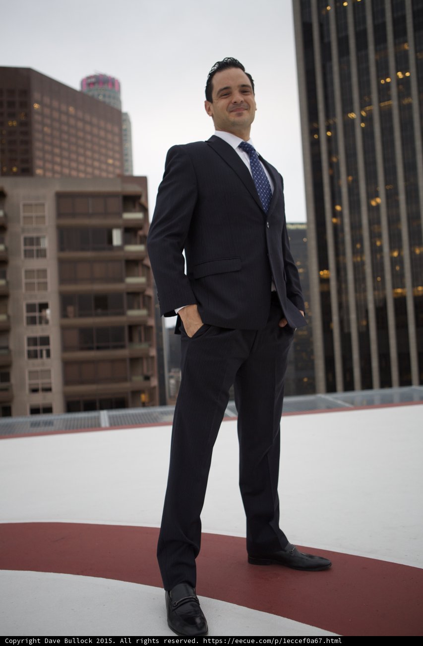 The Sharp Dressed Businessman atop a Los Angeles Skyscraper