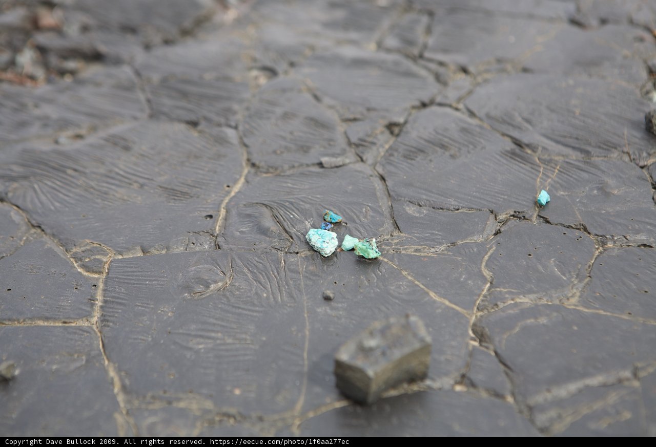 Blue Gemstone on Flagstone Walkway