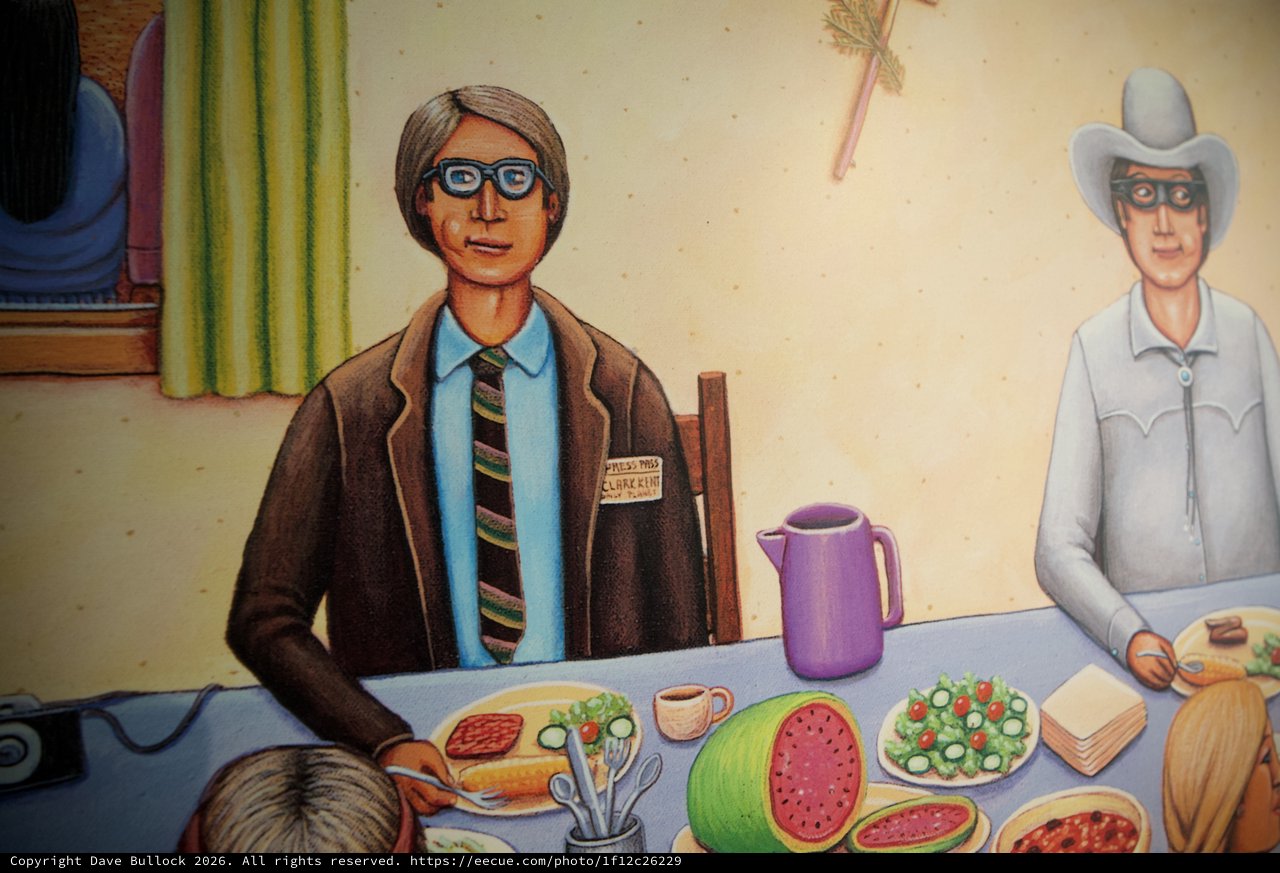 Illustrated Diner Scene with Clark Kent Character