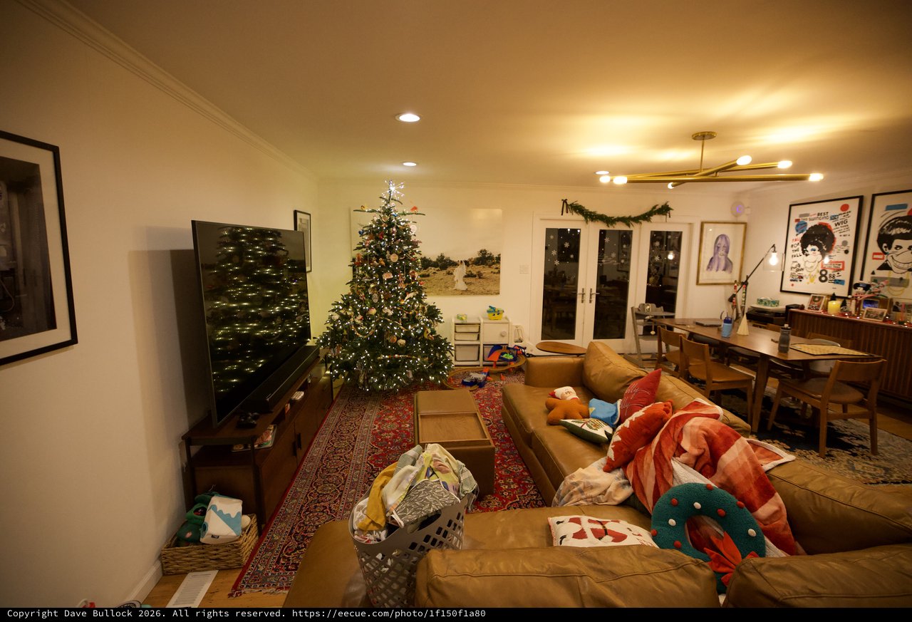 Cozy Family Living Room with Festive Christmas Tree