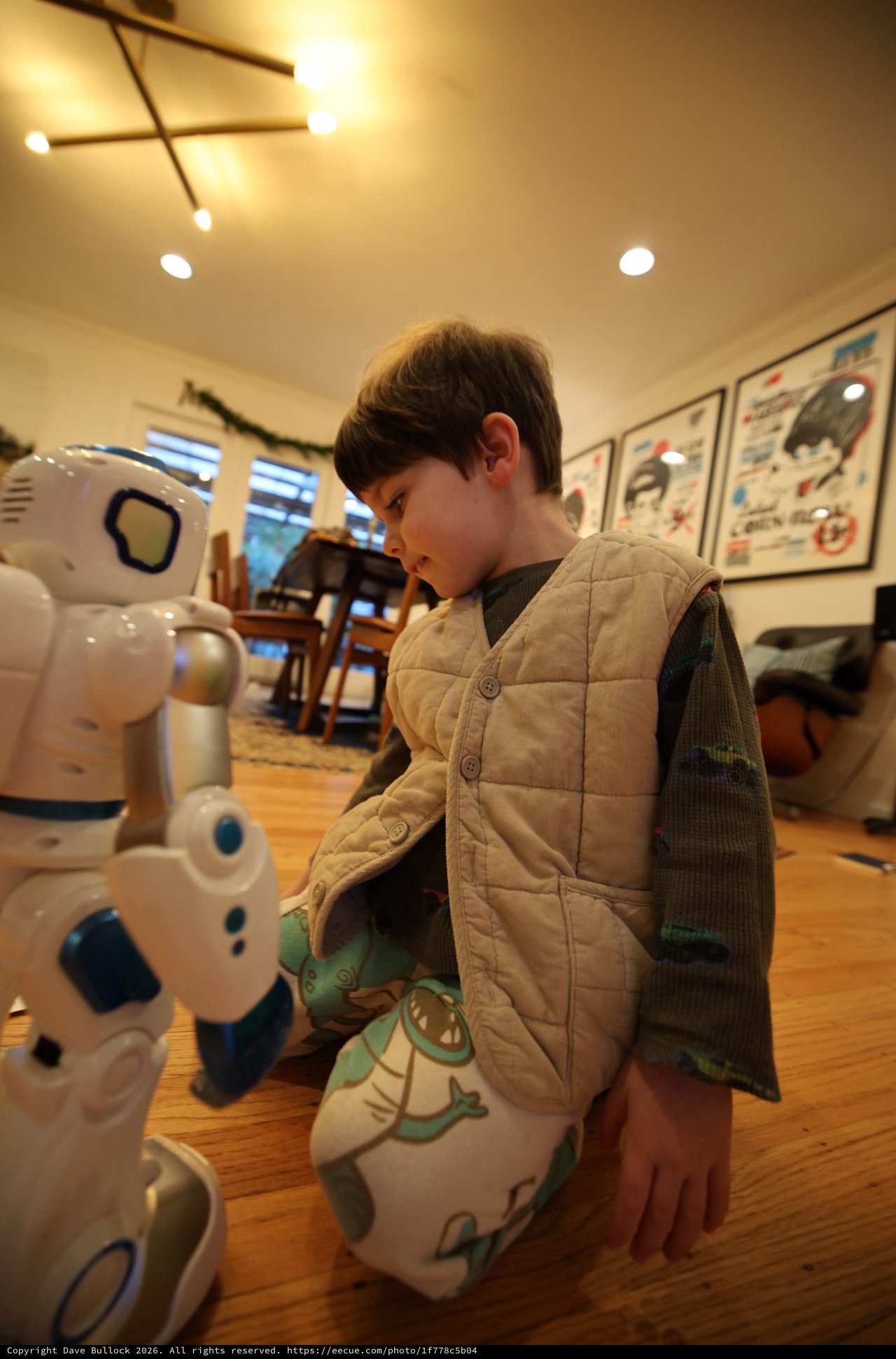 Young Child Interacting with Educational Robot at Home
