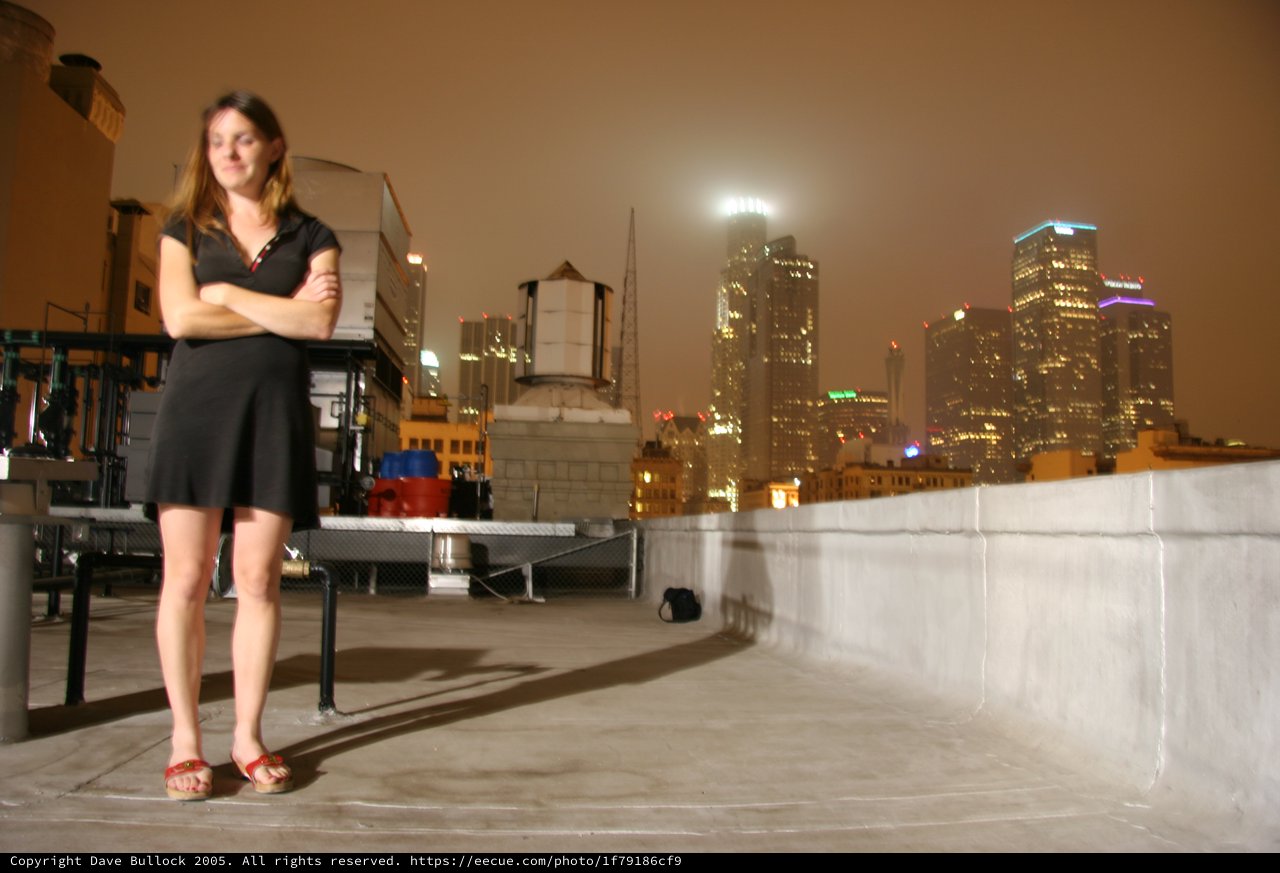 City Nights: Woman on Urban Rooftop at Dusk