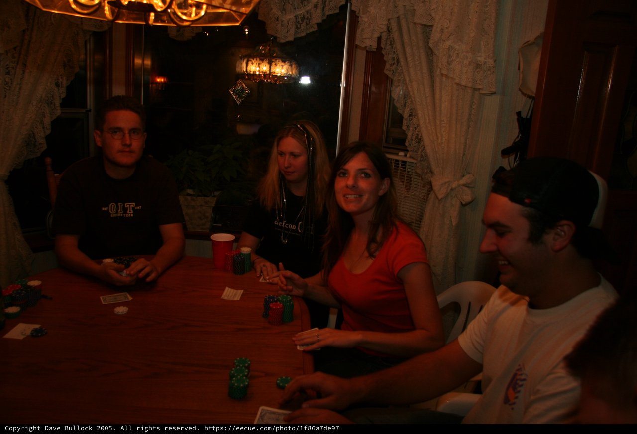 Friends Gathered Around a Poker Table at Night