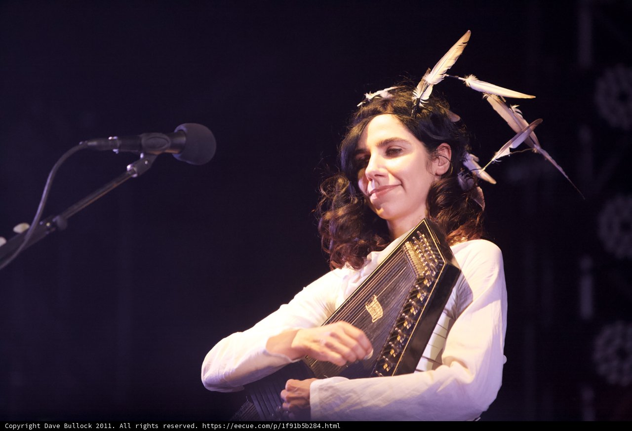 PJ Harvey with a Bird Headdress and Instrument