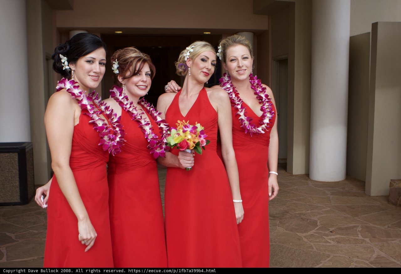Four Red Dresses at a Hawaiian Wedding