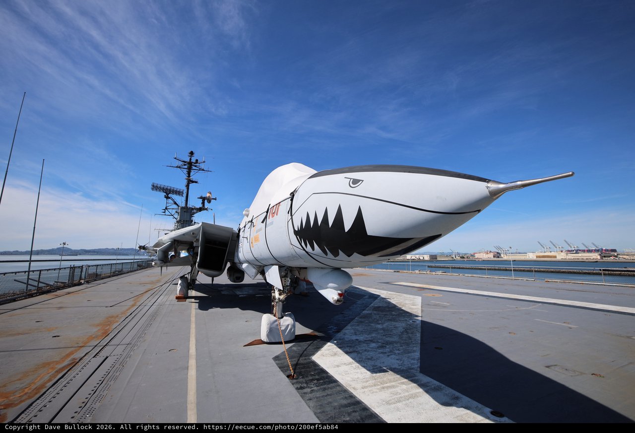 Shark-Mouthed Fighter Jet on USS Hornet Flight Deck