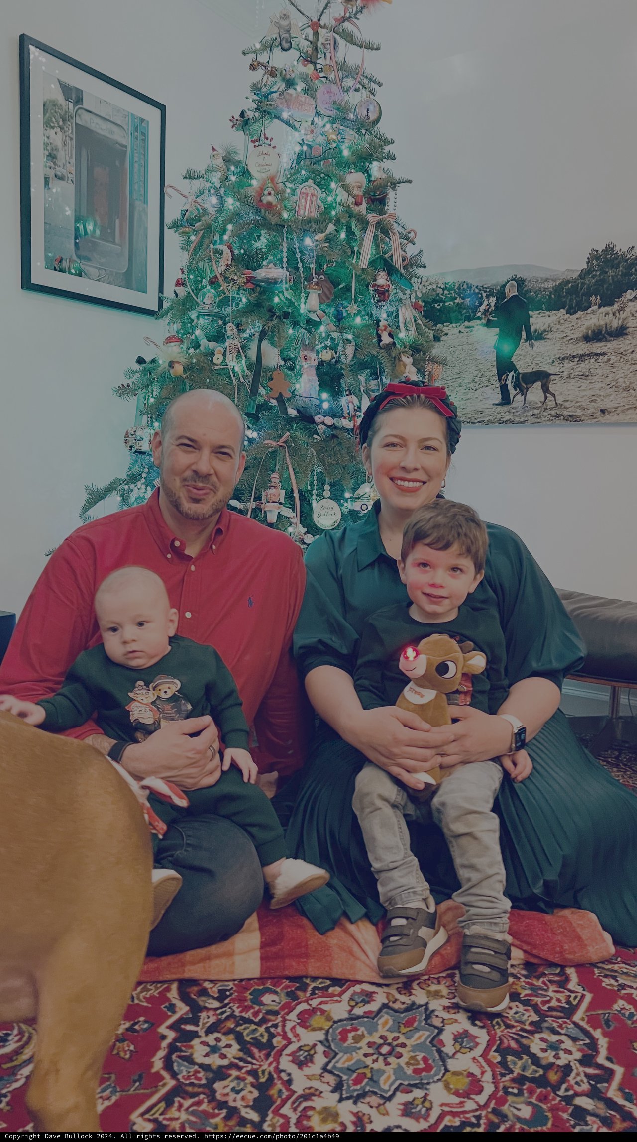 Family Christmas Morning with Decorated Tree