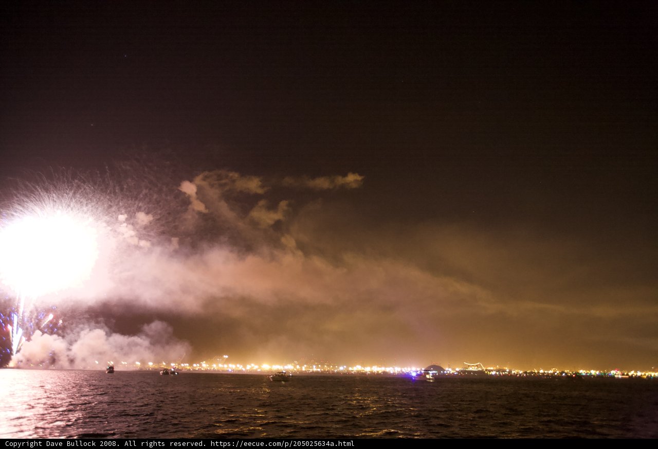 A Flare of Fireworks Over the Water