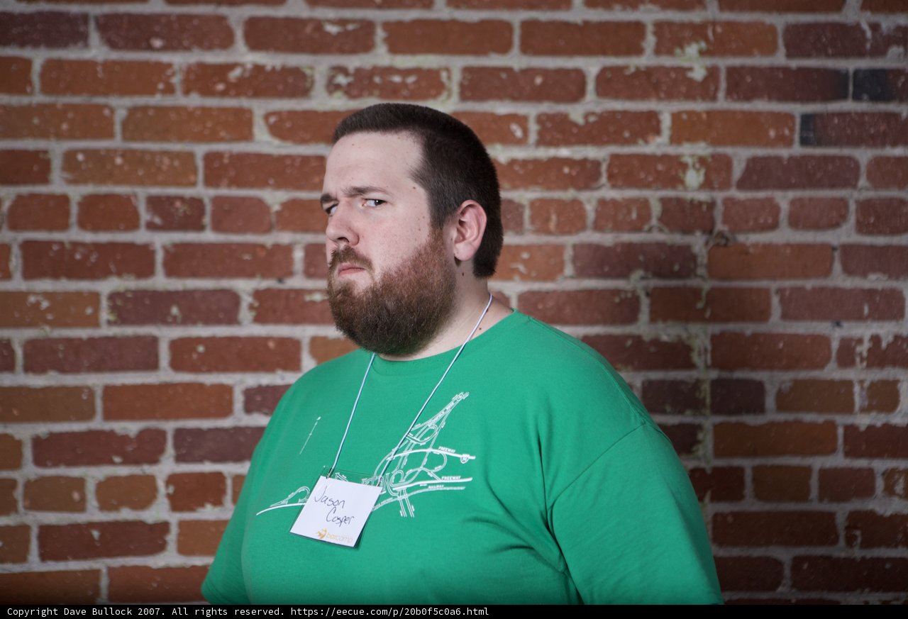 Green Shirt, Brick Wall, and a Bearded Man