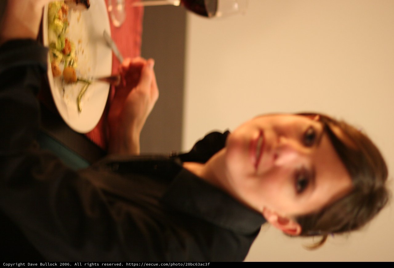 Woman Dining with Red Wine and Salad