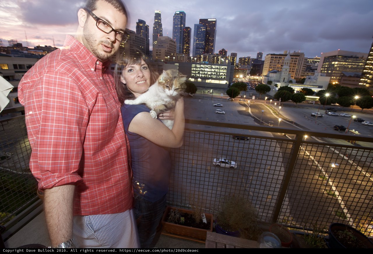 Couple and Cat at Dusk Above Downtown LA