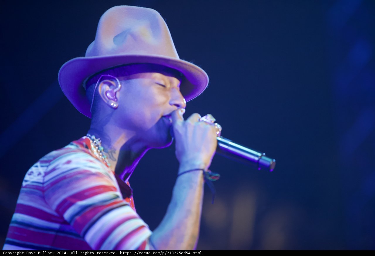 Hat-wearing Pharrell Williams Takes the Stage at Coachella 2014