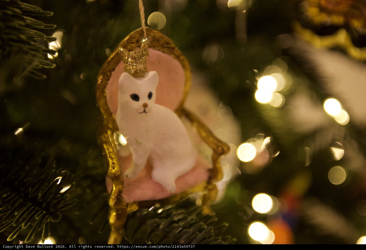 White Cat Christmas Ornament on Decorated Tree