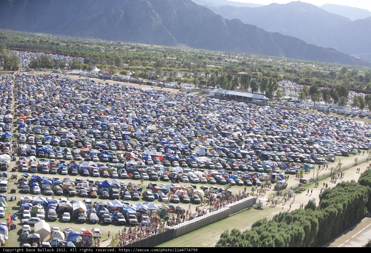 Aerial View of Coachella Parking Lot and Tents