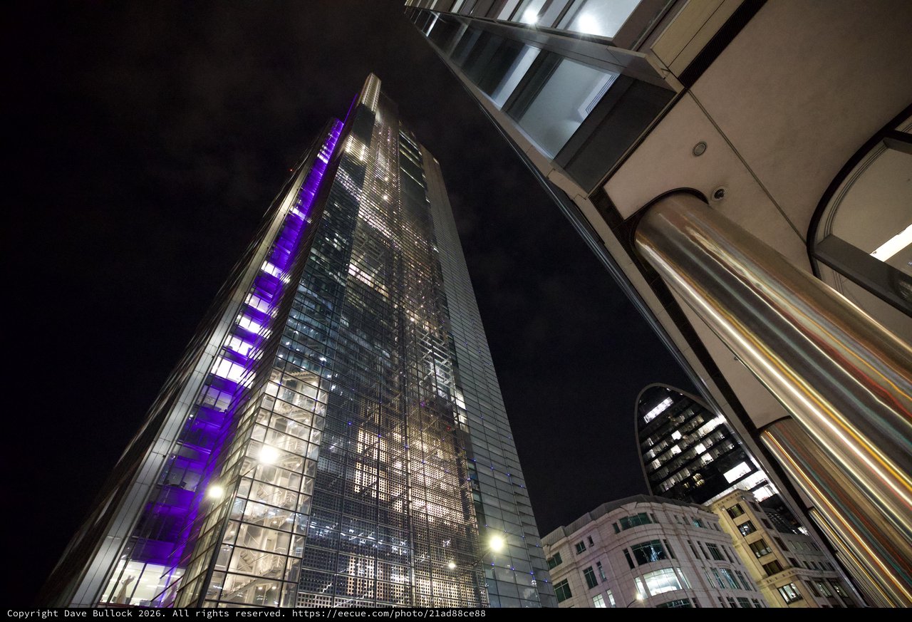 The Shard Illuminated in Purple at Night, London