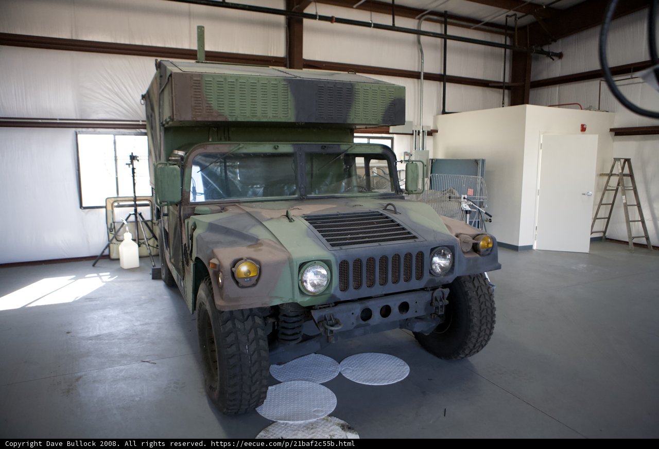 Military Jeep Parked in Garage