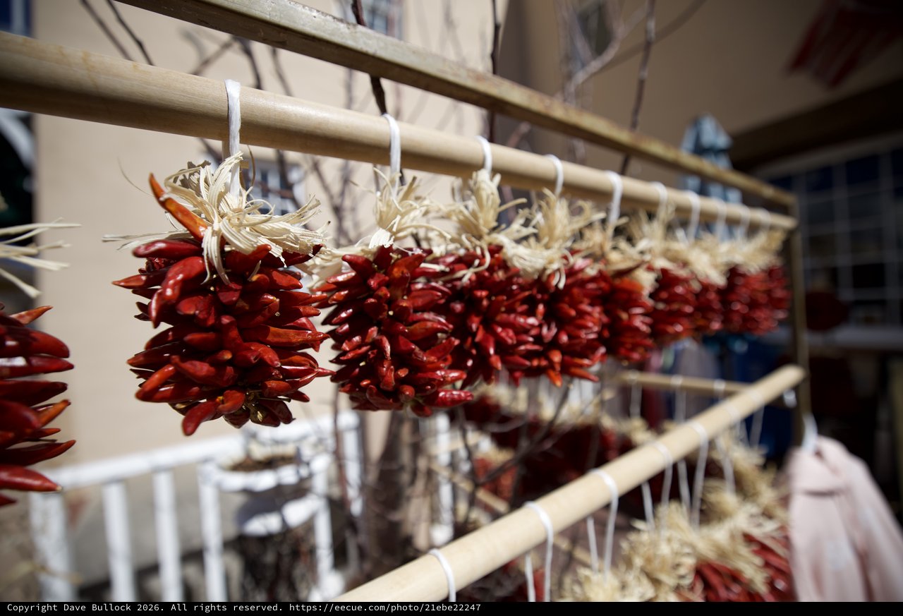 Traditional Red Chile Ristras Drying in Santa Fe