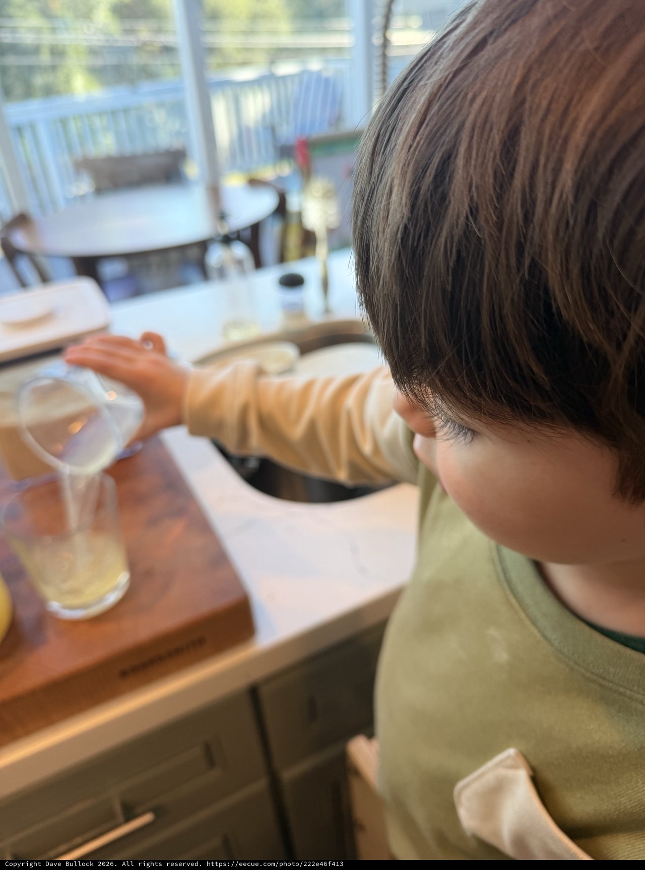 Child Making Fresh Lemonade in Modern Kitchen