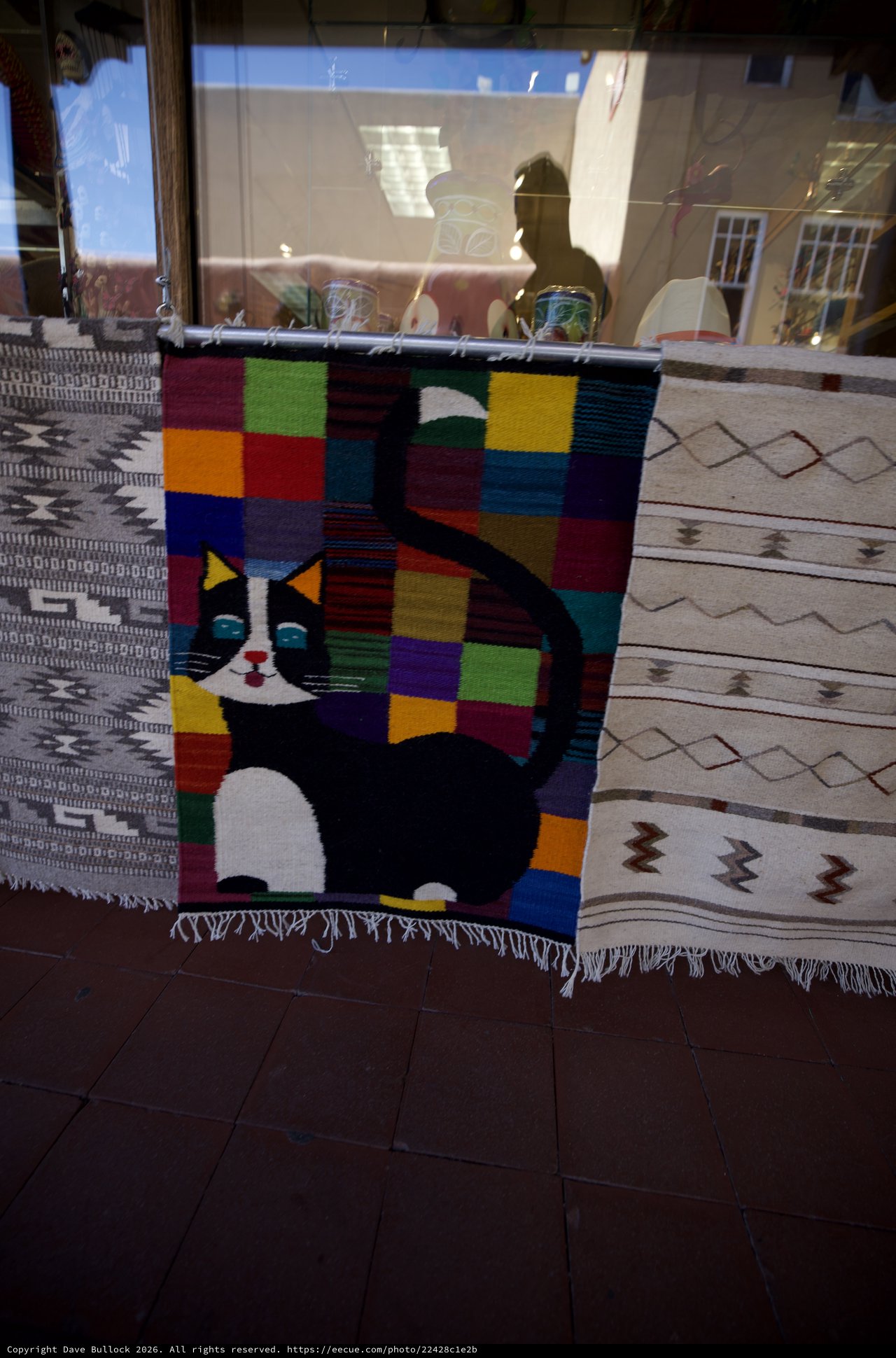 Colorful Cat Tapestry Display in Southwest Shop Window