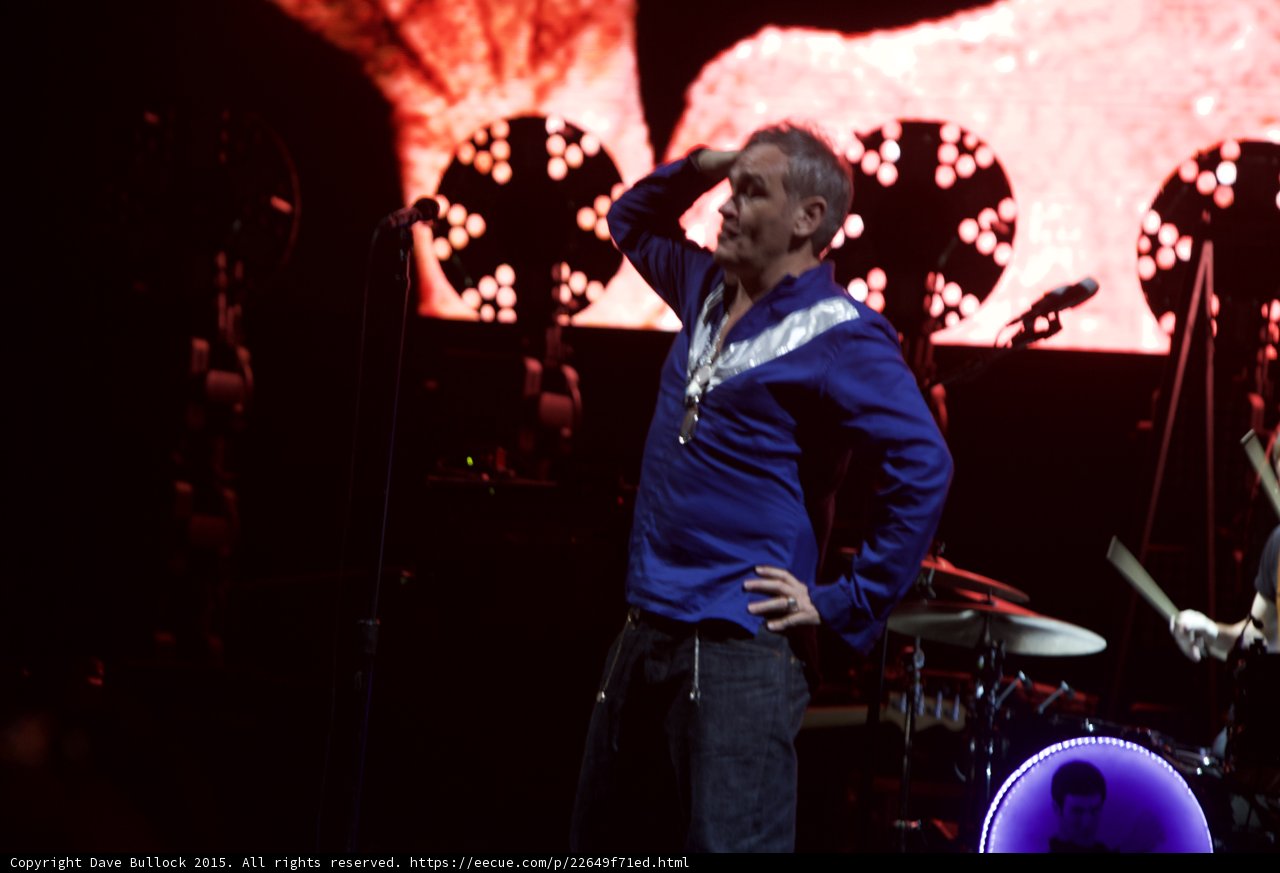 Morrissey Hand Through Hair Profile Blue Shirt Red Video Screen Drum Kit LED Head