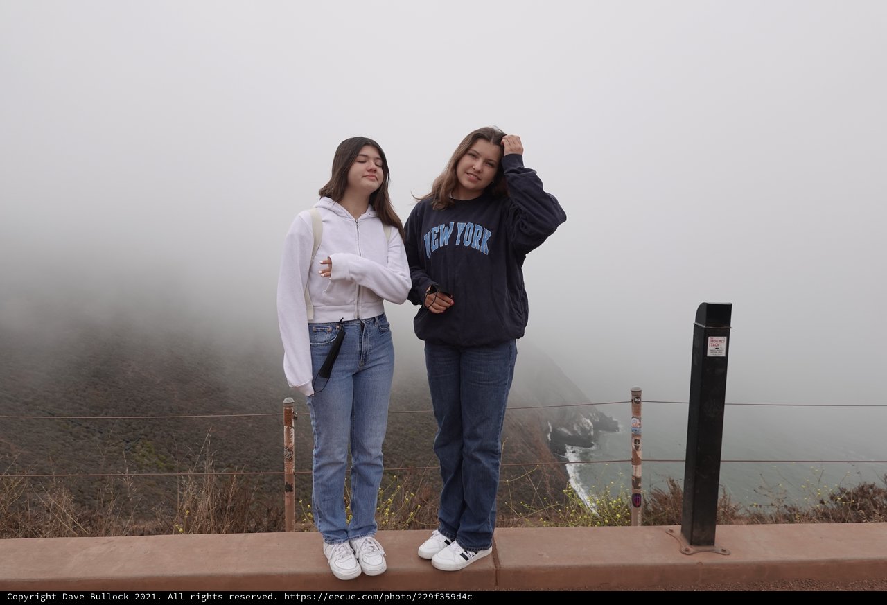 Two Friends in Foggy Scenic Overlook