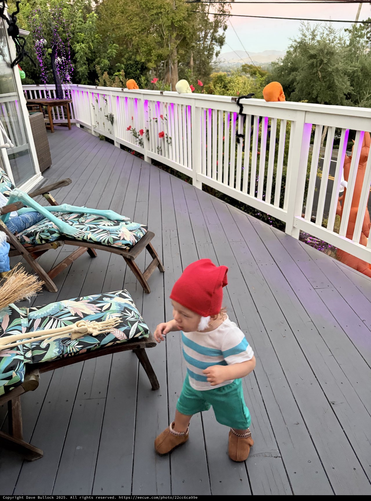 Toddler Dancing on Foggy Morning Deck