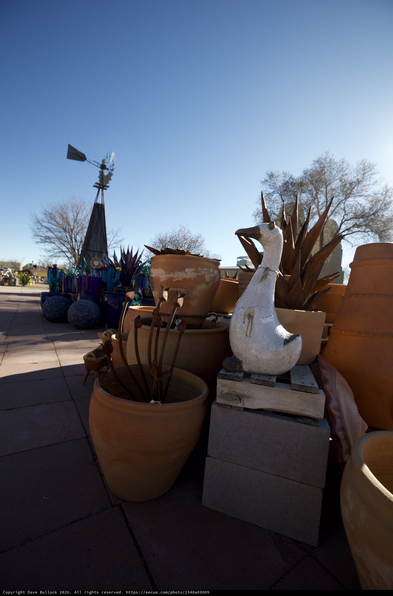 Southwestern Pottery and Sculpture Display in Open Air Market
