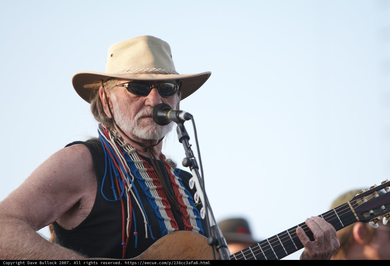 Willie Nelson performs under the blue sky