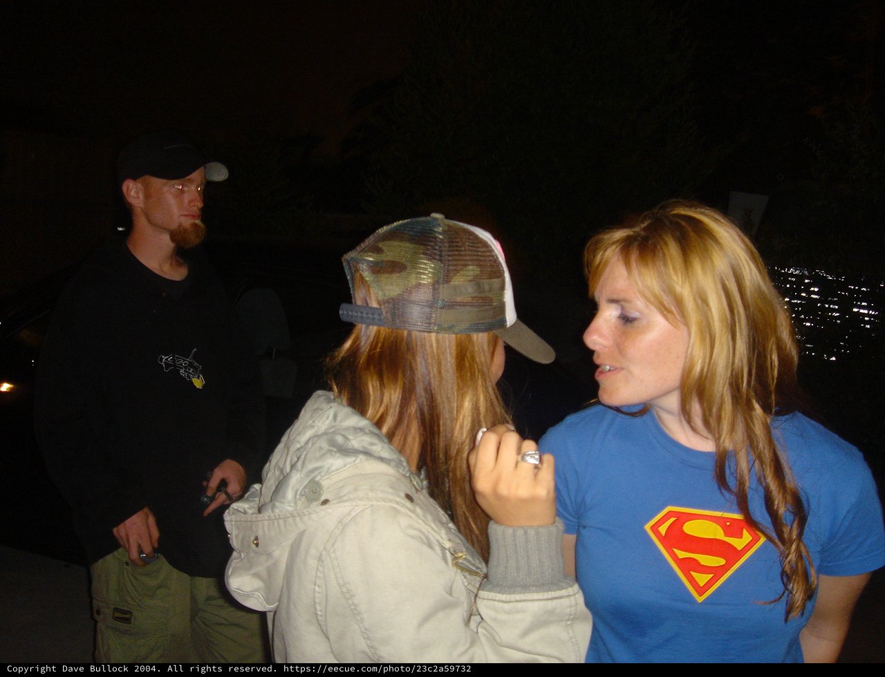 Night Gathering Friends in Superman Shirt Outdoors