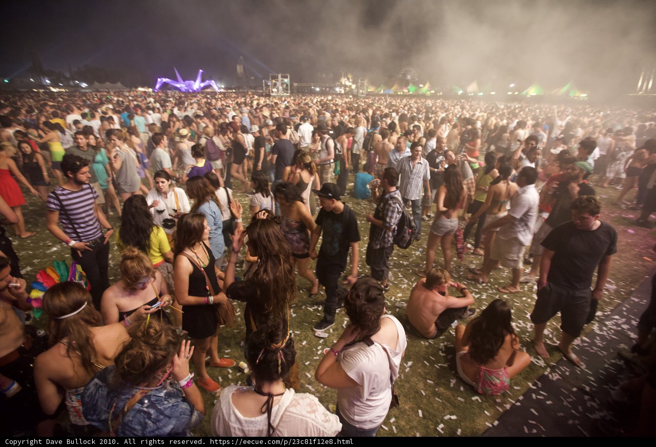 Nighttime Crowd at Coachella Music Festival