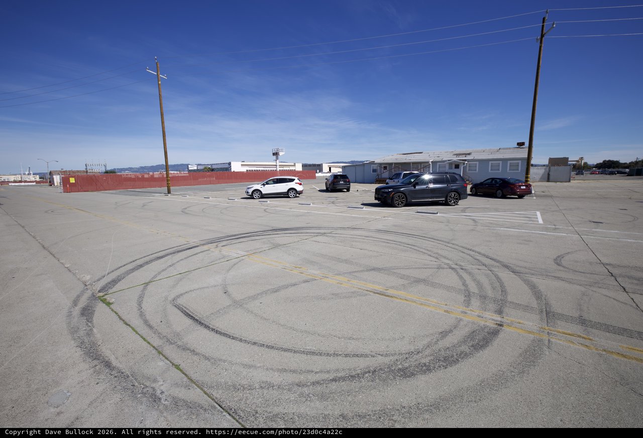 Tire Marks on Empty Parking Lot at USS Hornet