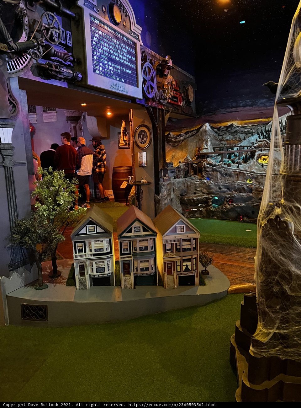 Miniature Golf Course with Fake House and Spider at Urban Putt